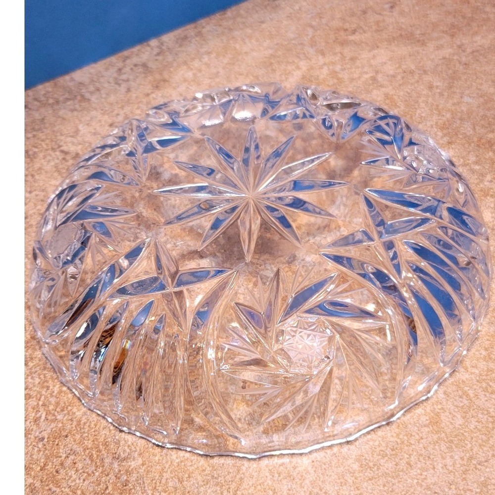 Vintage Clear Cut Glass Starburst Pinwheel Scalloped 5 Inch Shallow Bowl Dish